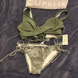 Cupshe Sage Green and Floral Bikini Set